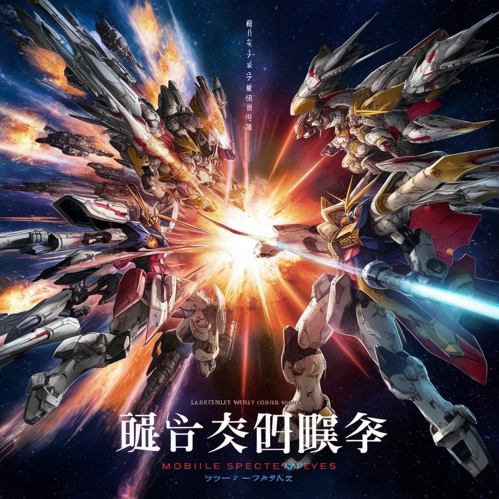 Mobile suit gundam battle in space, anime movie poster, mast...