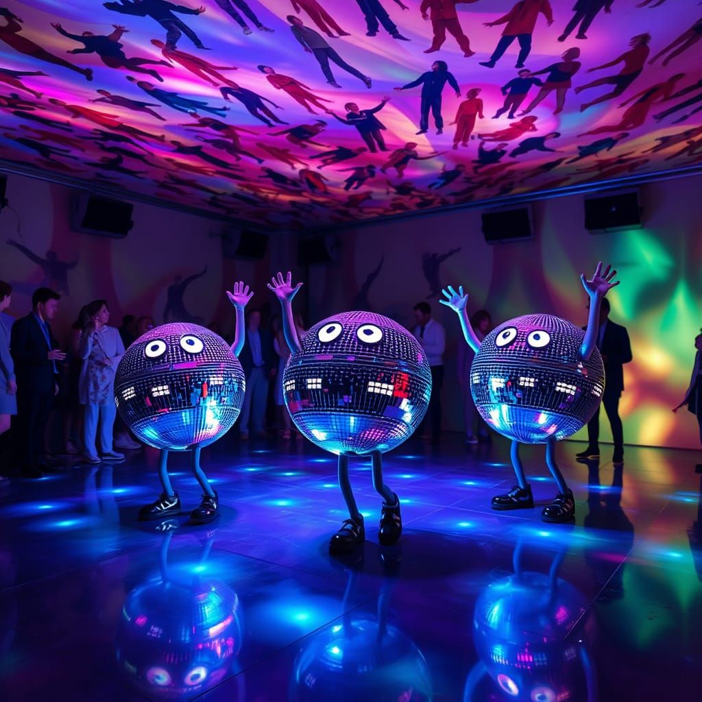 Disco Ball Dancers on a Glowing Floor