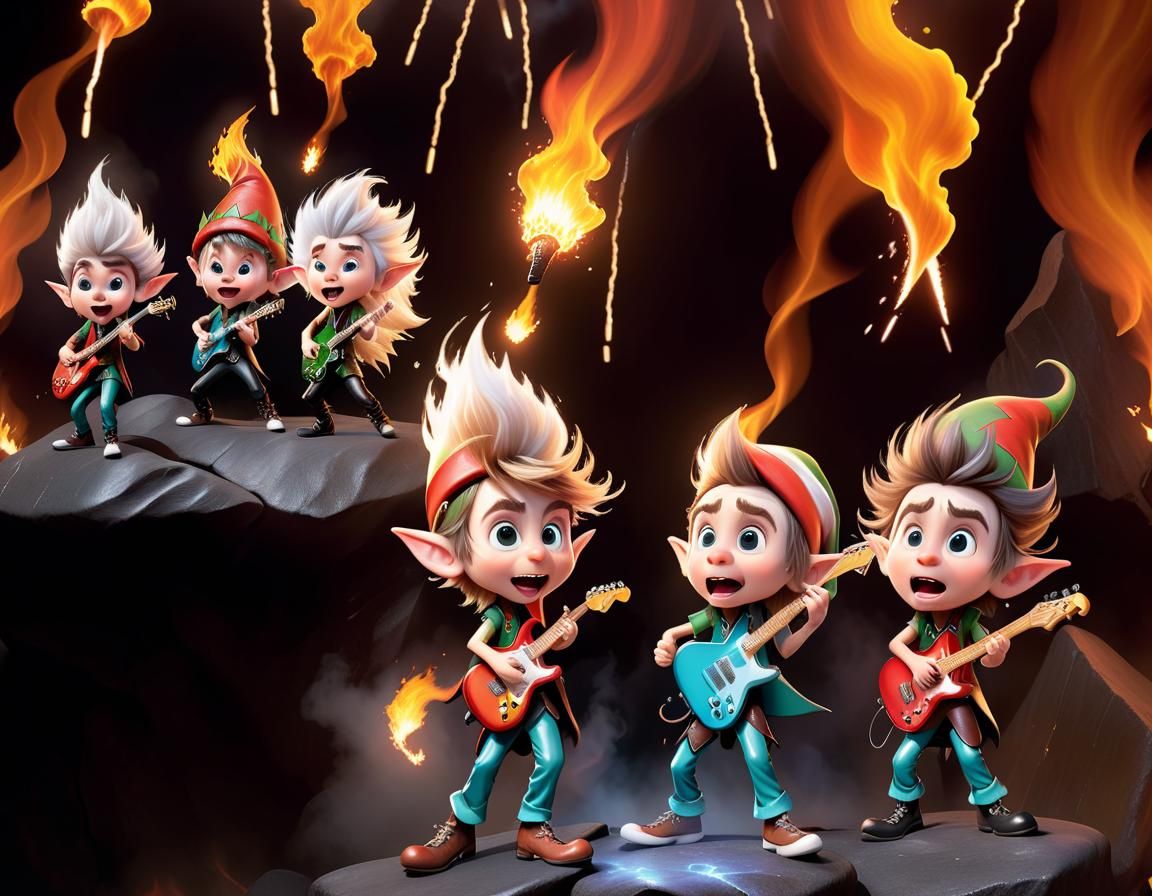 Cartoon Elves Rock Band on Stage