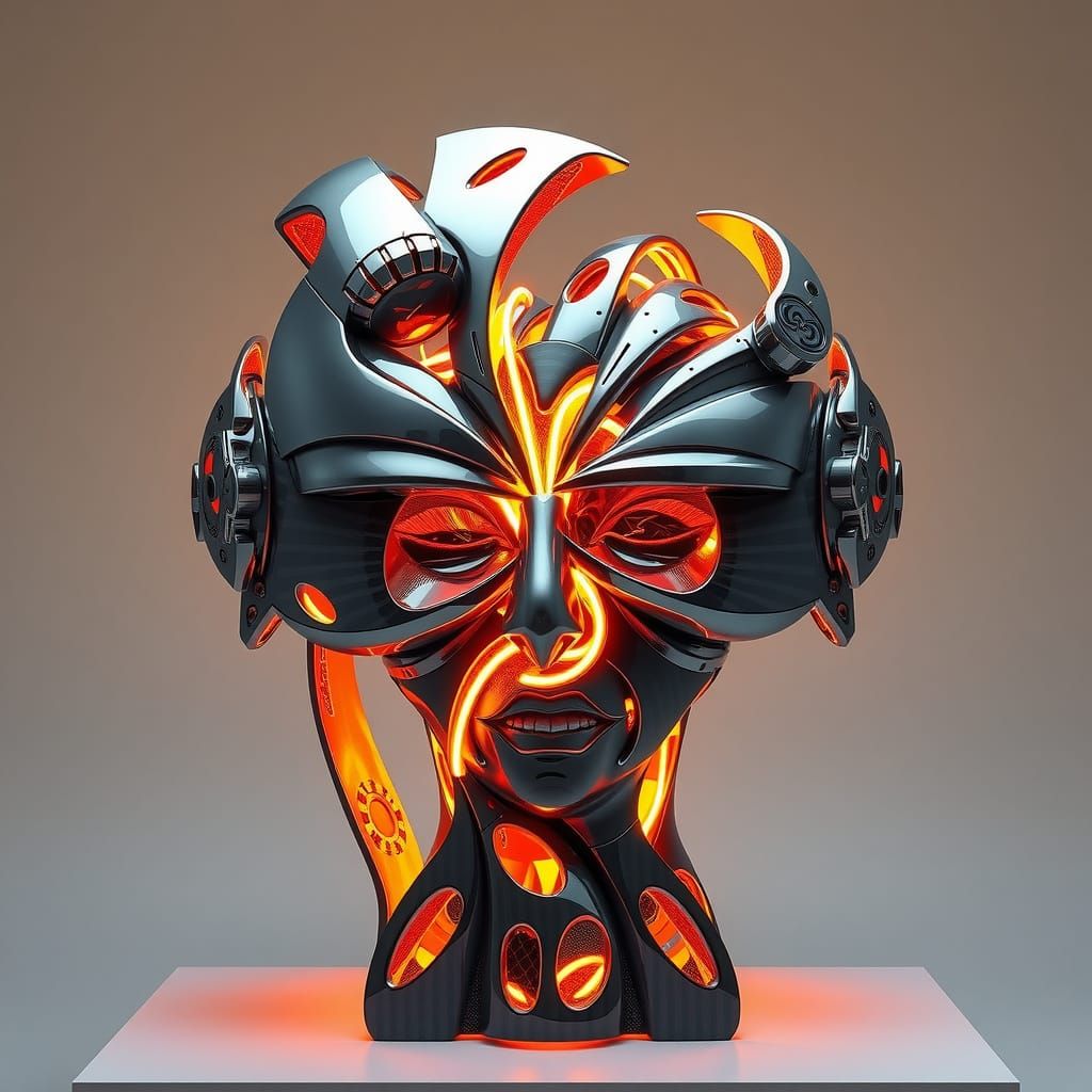 Surreal Futuristic Sculpture with Neon Accents and Metallic ...