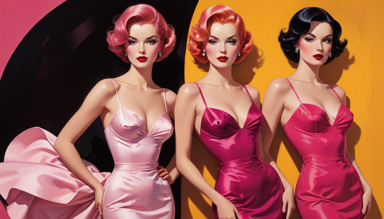 Mid Century Pinup Girls in Pink and Magenta Hair, Sophistica...