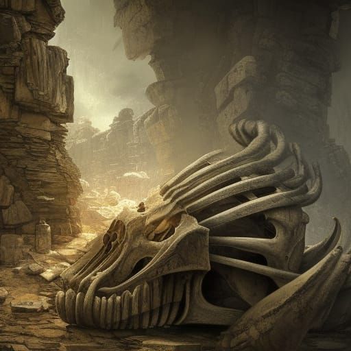 Hyperdetailed Skull on Stone Wall in Digital Art Style