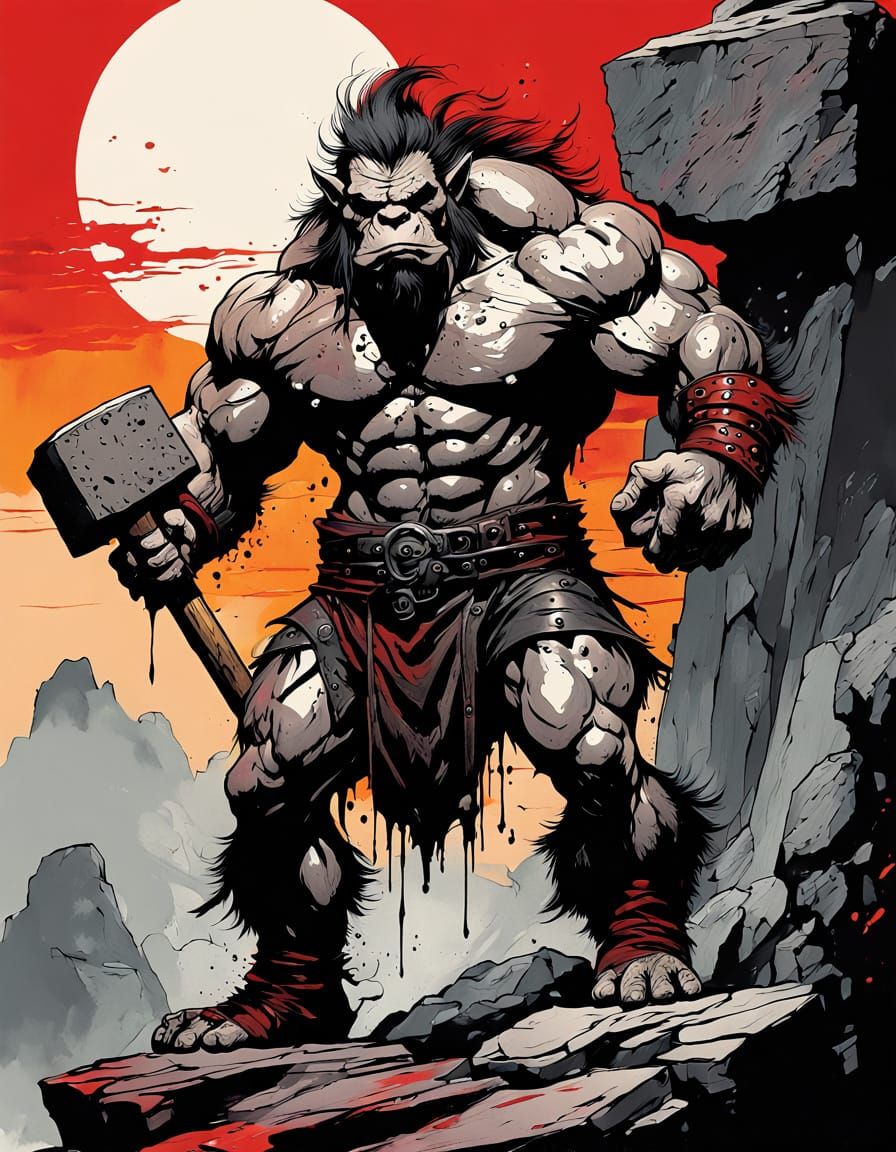 Fierce Troll with Sledgehammer in D&D Style