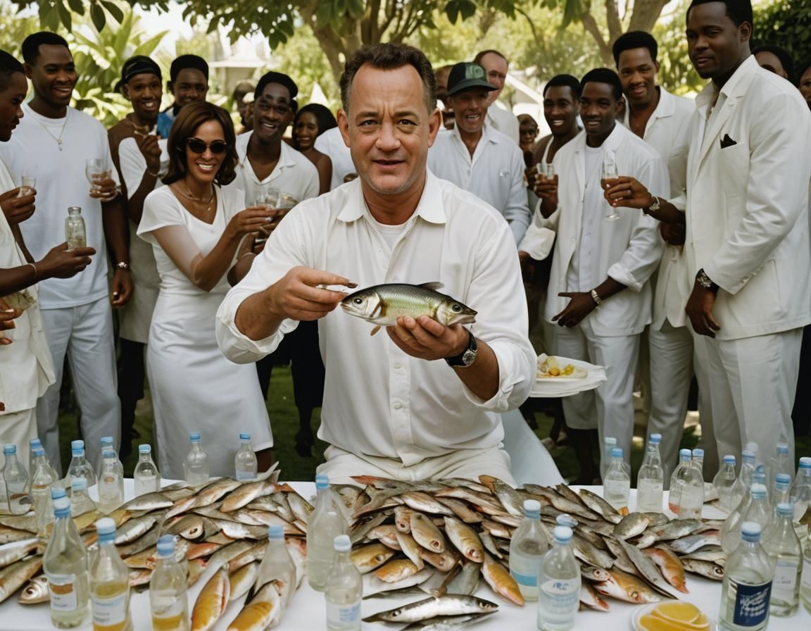 Tom Hanks at P Diddy's Party with a Fish