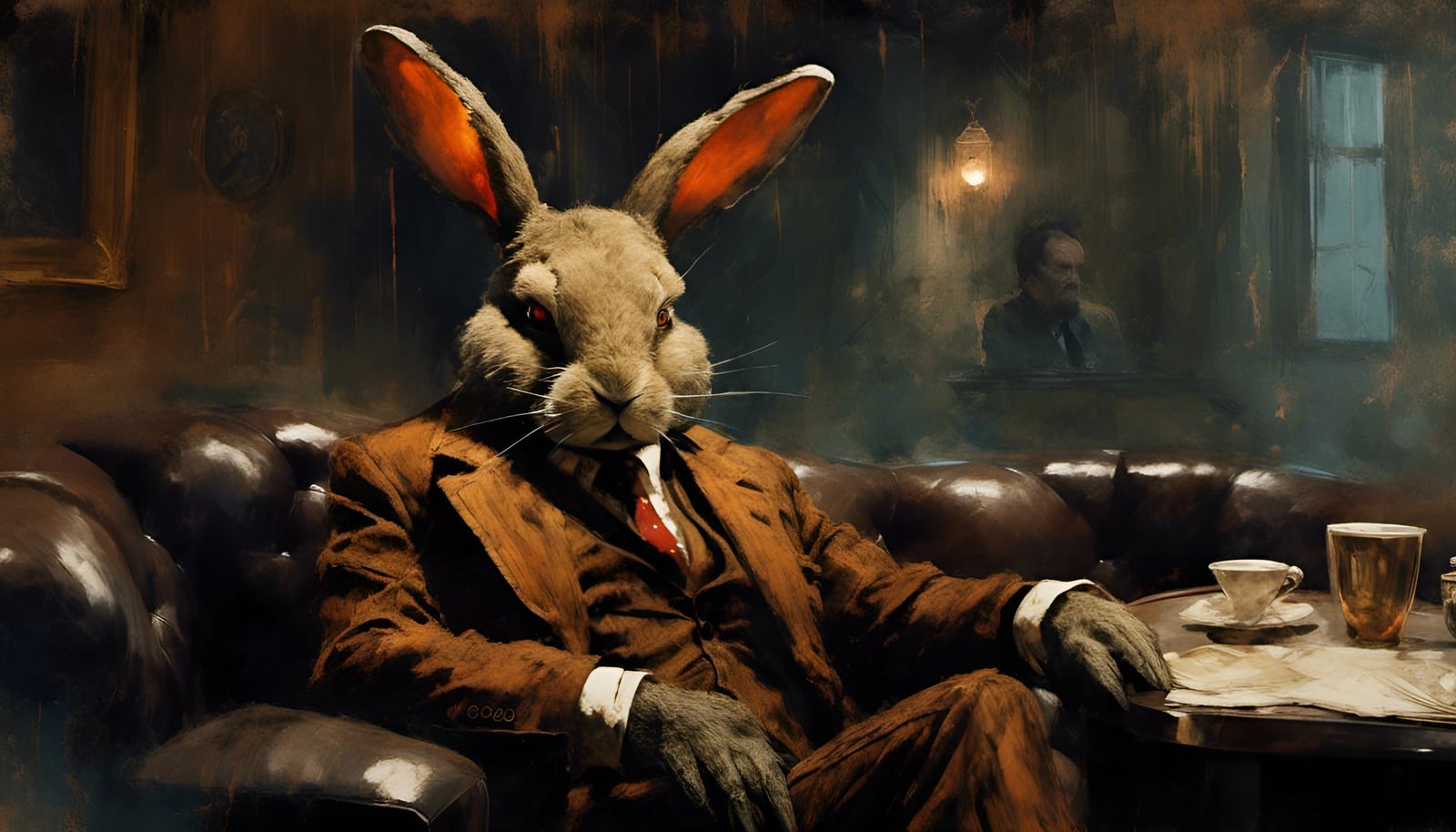 Rabbit Detective in Lounge: 70s Comic Style