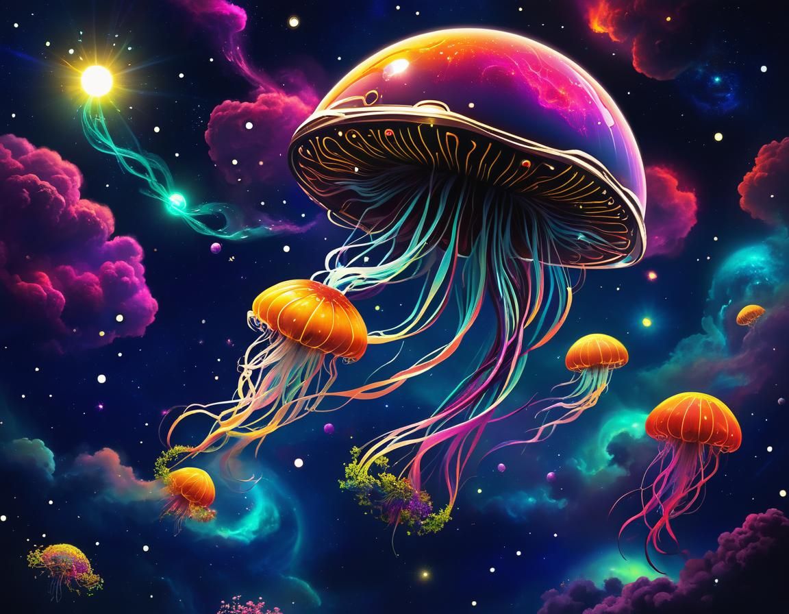 Teslapunk Jellyfish Arcology in Deep Space