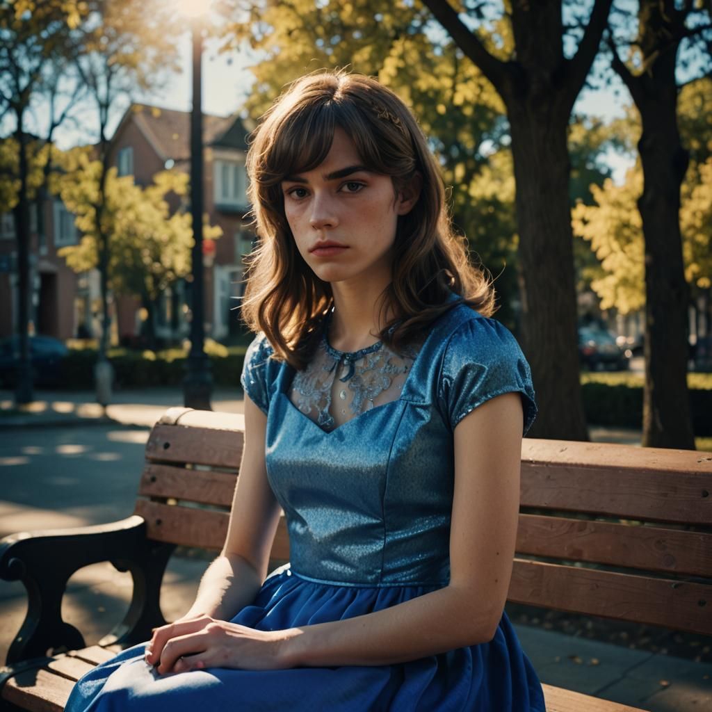 Photorealistic Portrait of Crossdressing Boy in Blue Dress