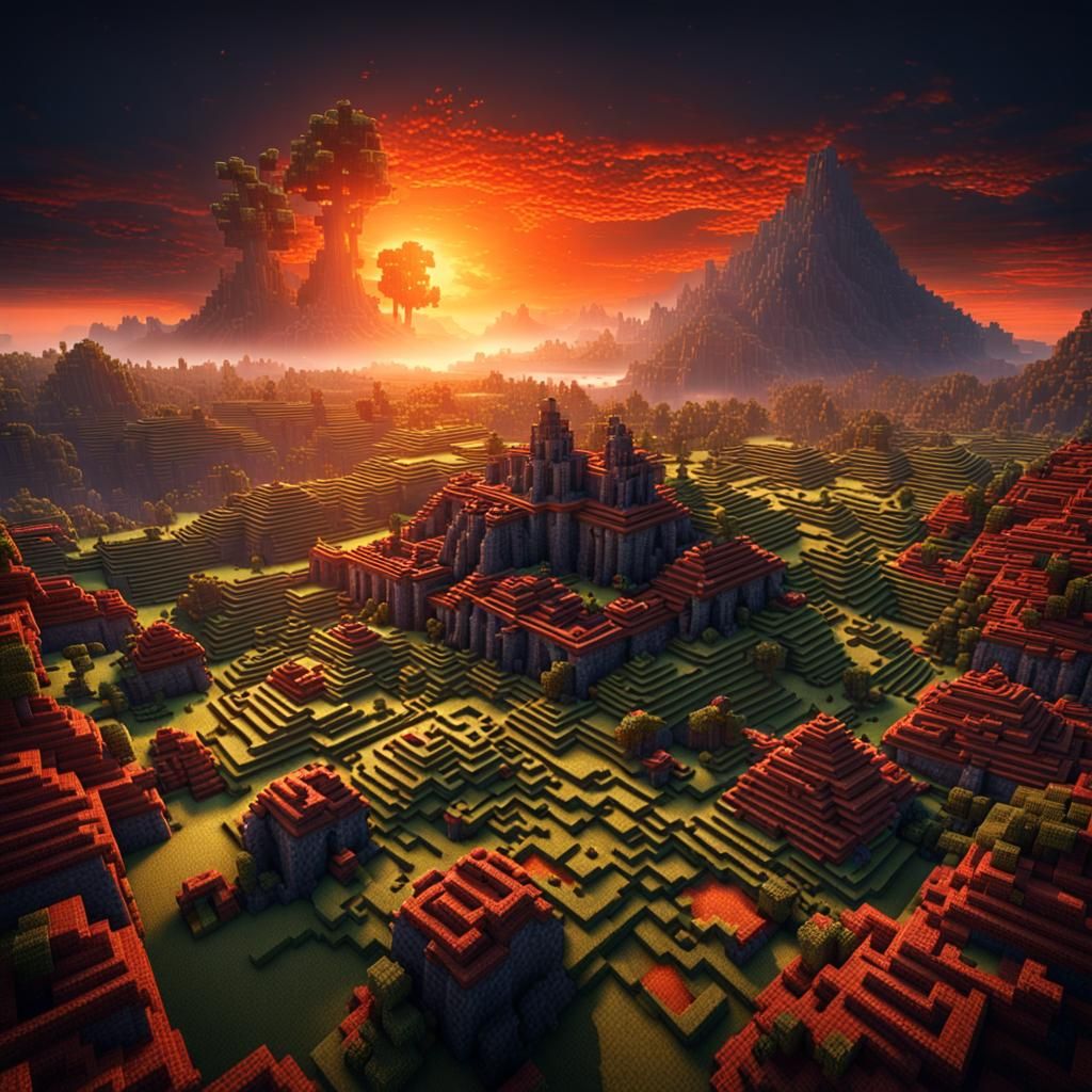 Hyperrealistic Minecraft World with Village and Lava