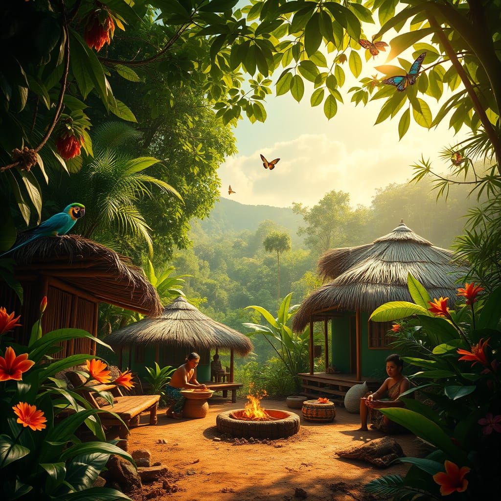 Secluded Rainforest Village in Vibrant Tropical Paradise