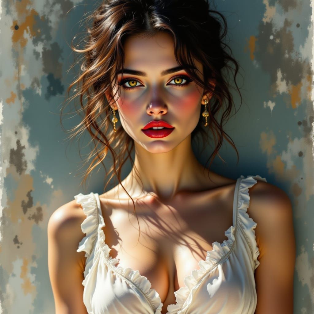 High Fashion Pin-Up Woman in Luminous Watercolor Style