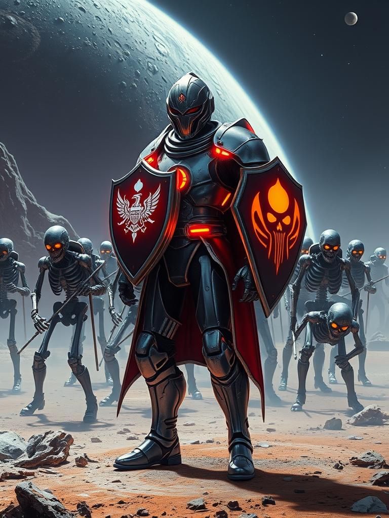 Space Knight Battles Skeletons on Asteroid Surface