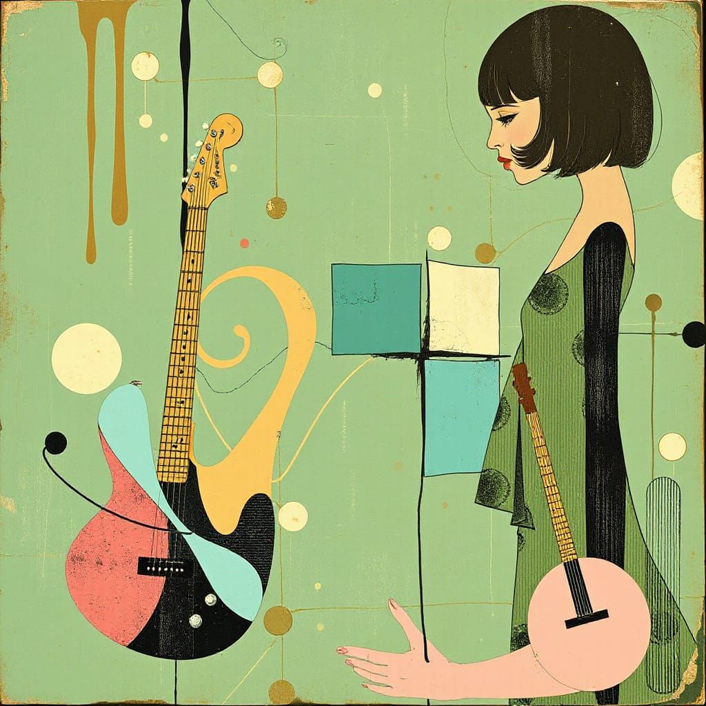 Antique Turquoise Groovy Abstract Surreal Art