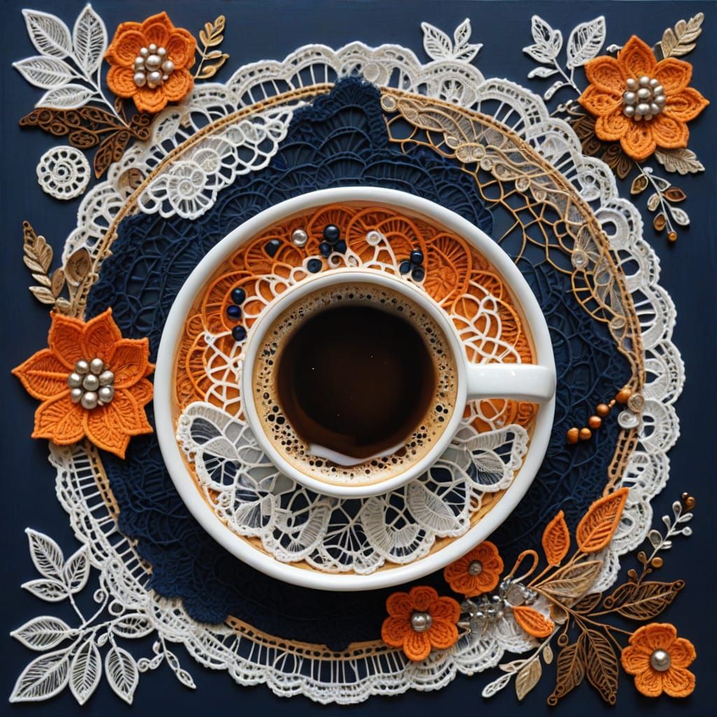 Mixed Media Coffee Cup Portrait with Latte Art