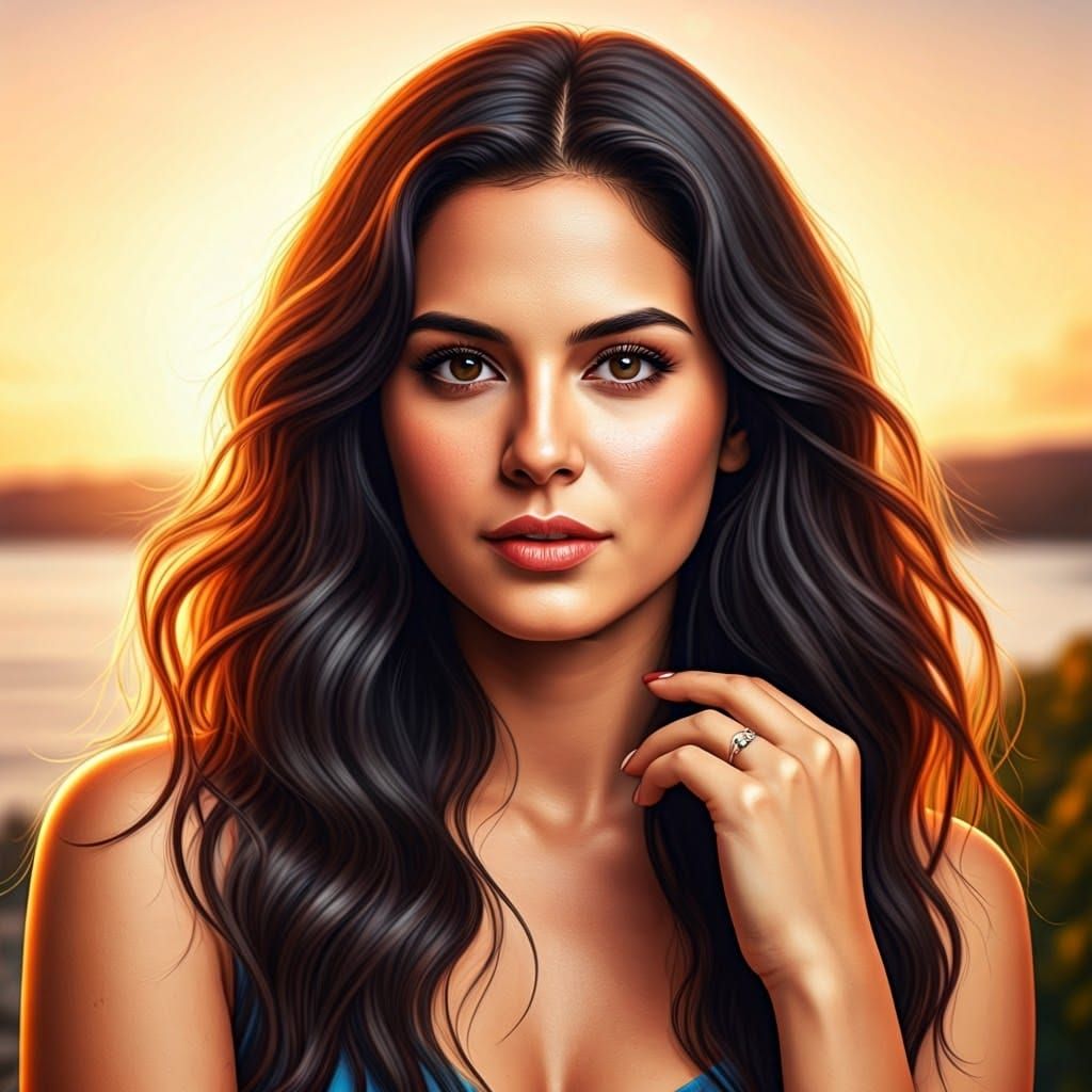 Elegant Woman in a Photorealistic Tropical Portrait
