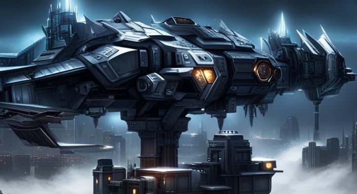 Futuristic Flying City at Night: Sci-Fi Art