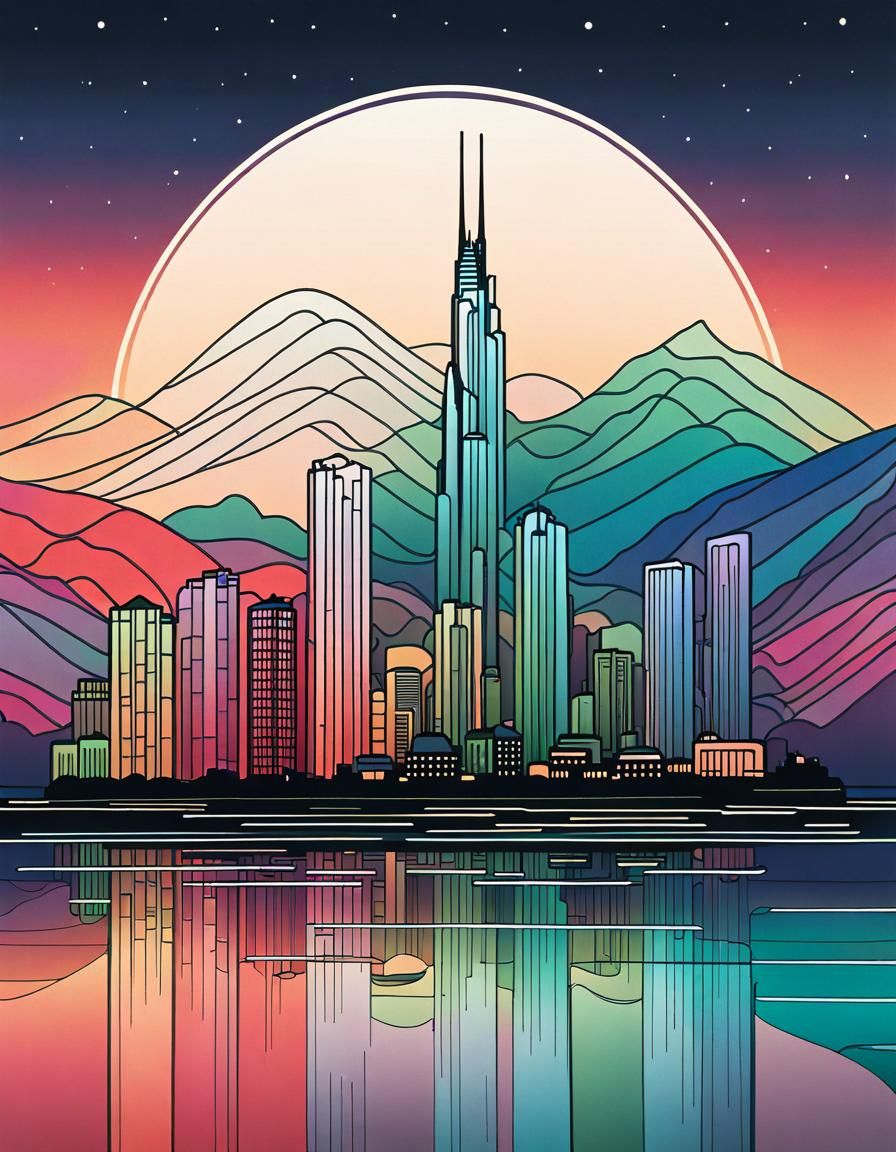 Japandi Single Line Art: Metropolis and Northern Lights