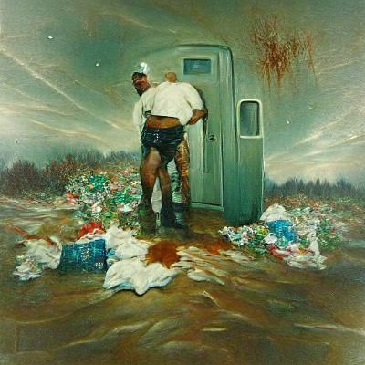 Beksiński-Inspired Post-Apocalyptic Bathroom Attendant
