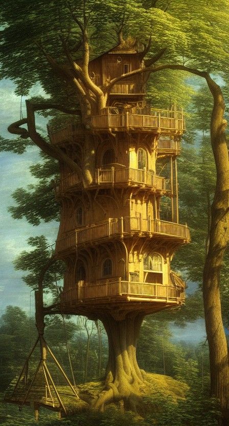Elaborate Treehouse Architecture, Art Nouveau Rococo Style