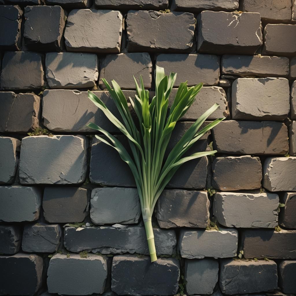 Dramatic Macro Photo of Leek on Stone Wall