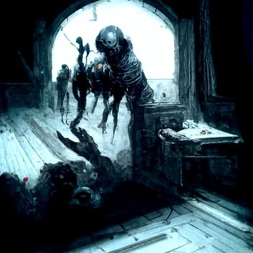 Gothic Horror Game Scene in Doré Style