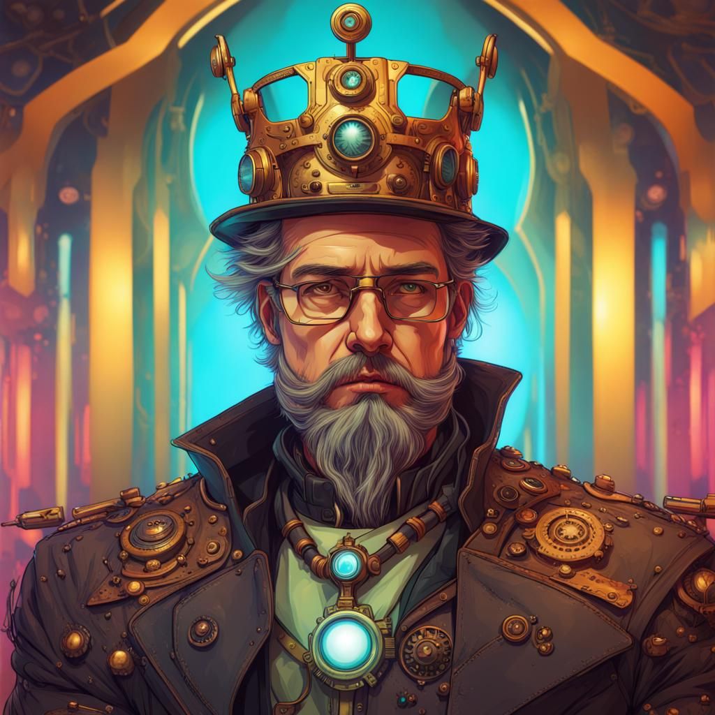 Steampunk King in Neo-Futurist Style