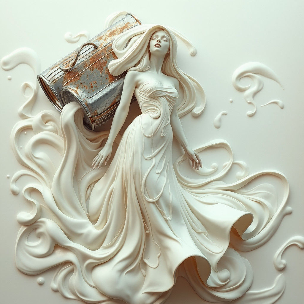 Cascading Milk Woman: A Surreal Cream Dreamscape