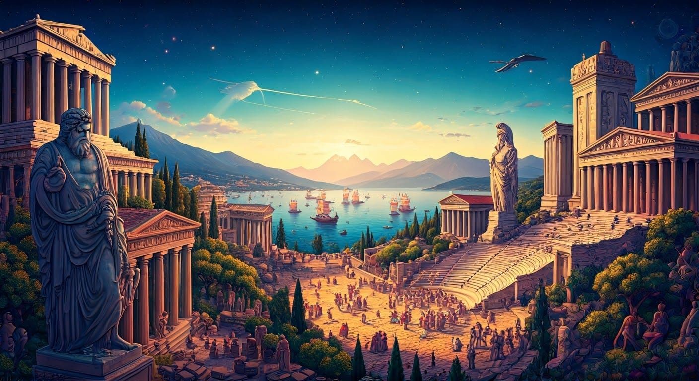 Ancient Greece Astral Illustration in Vibrant Style
