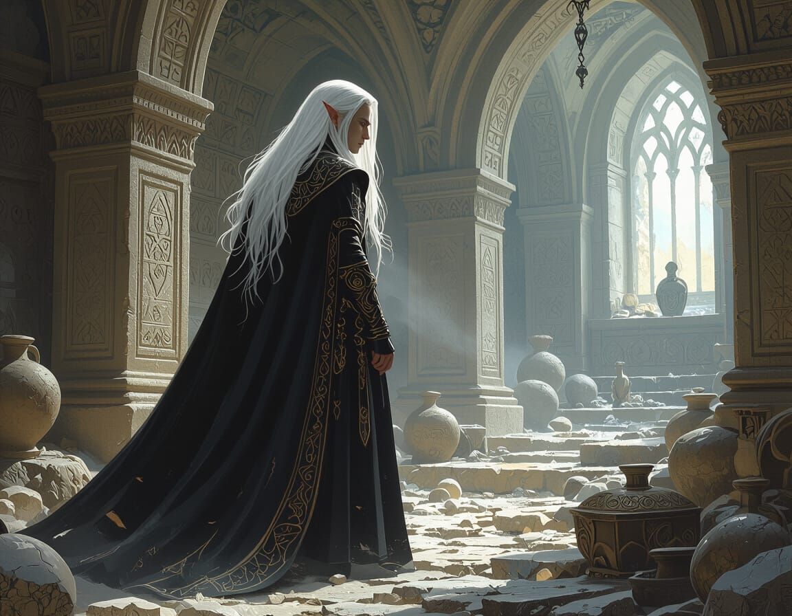 Elf Searches for Treasure in Ancient Crypt