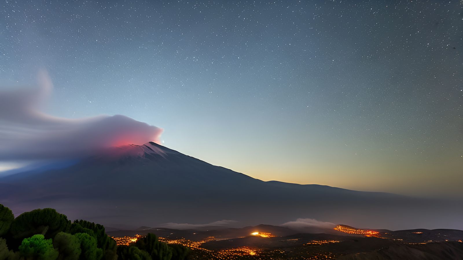 Snowy Mountains at Night with Comet, Photographic Render