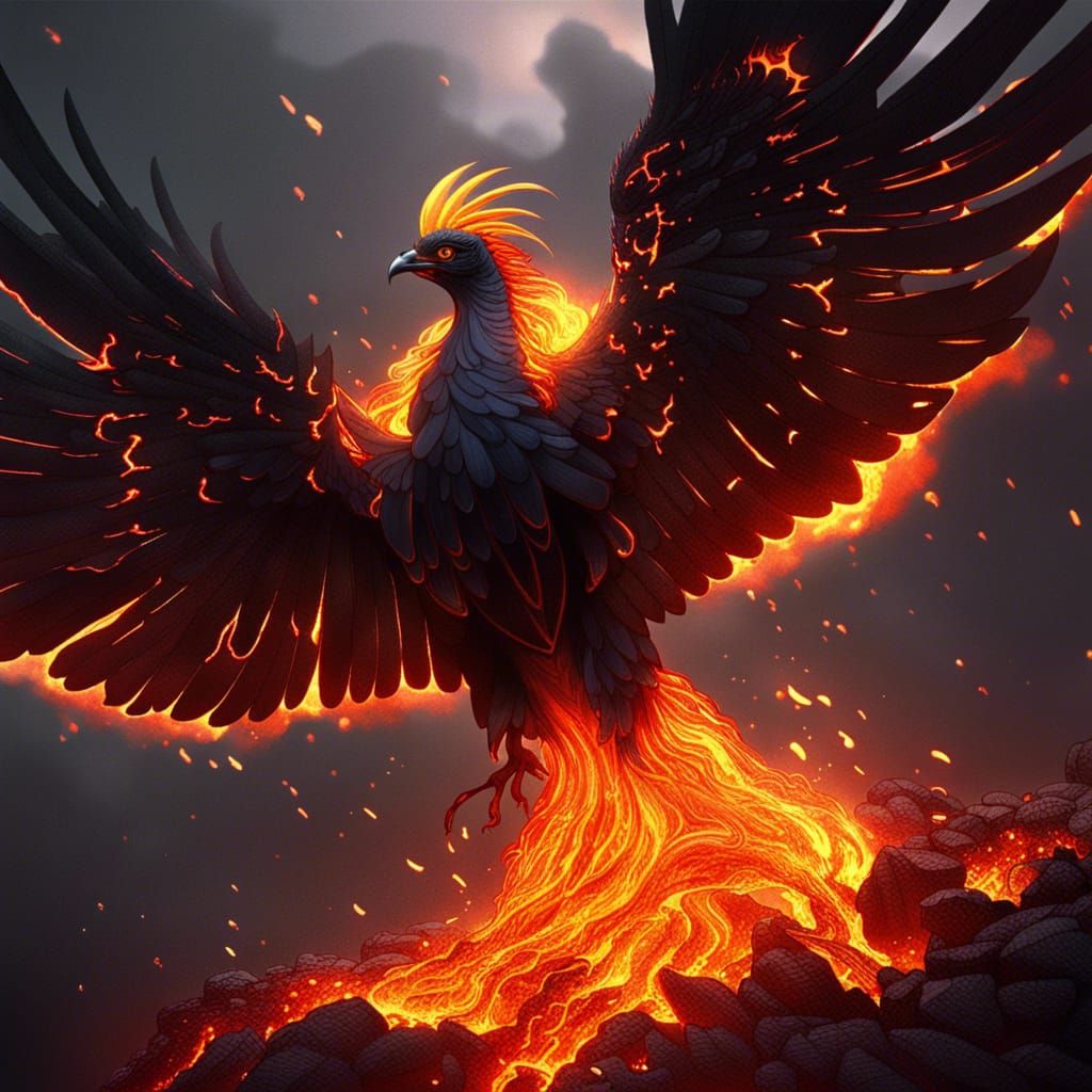 Phoenix Made of Glowing Coals in Flight