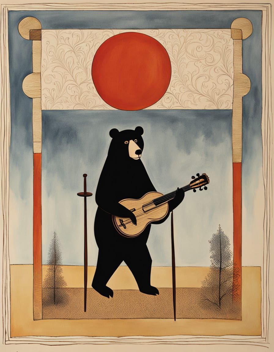 Regal Bear Lost in Melodic Reverie