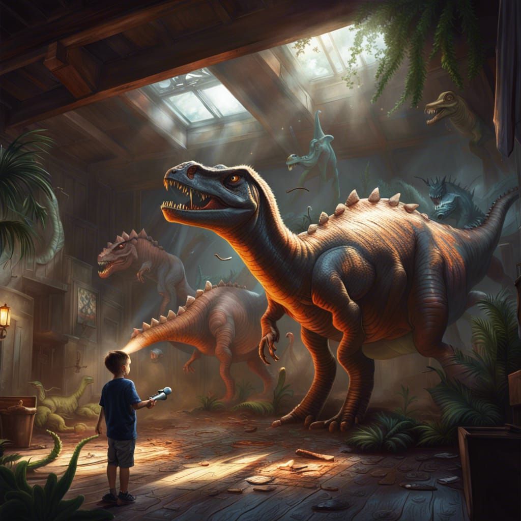 Dinosaur Mural: Hyperdetailed Dark Fantasy Concept Art