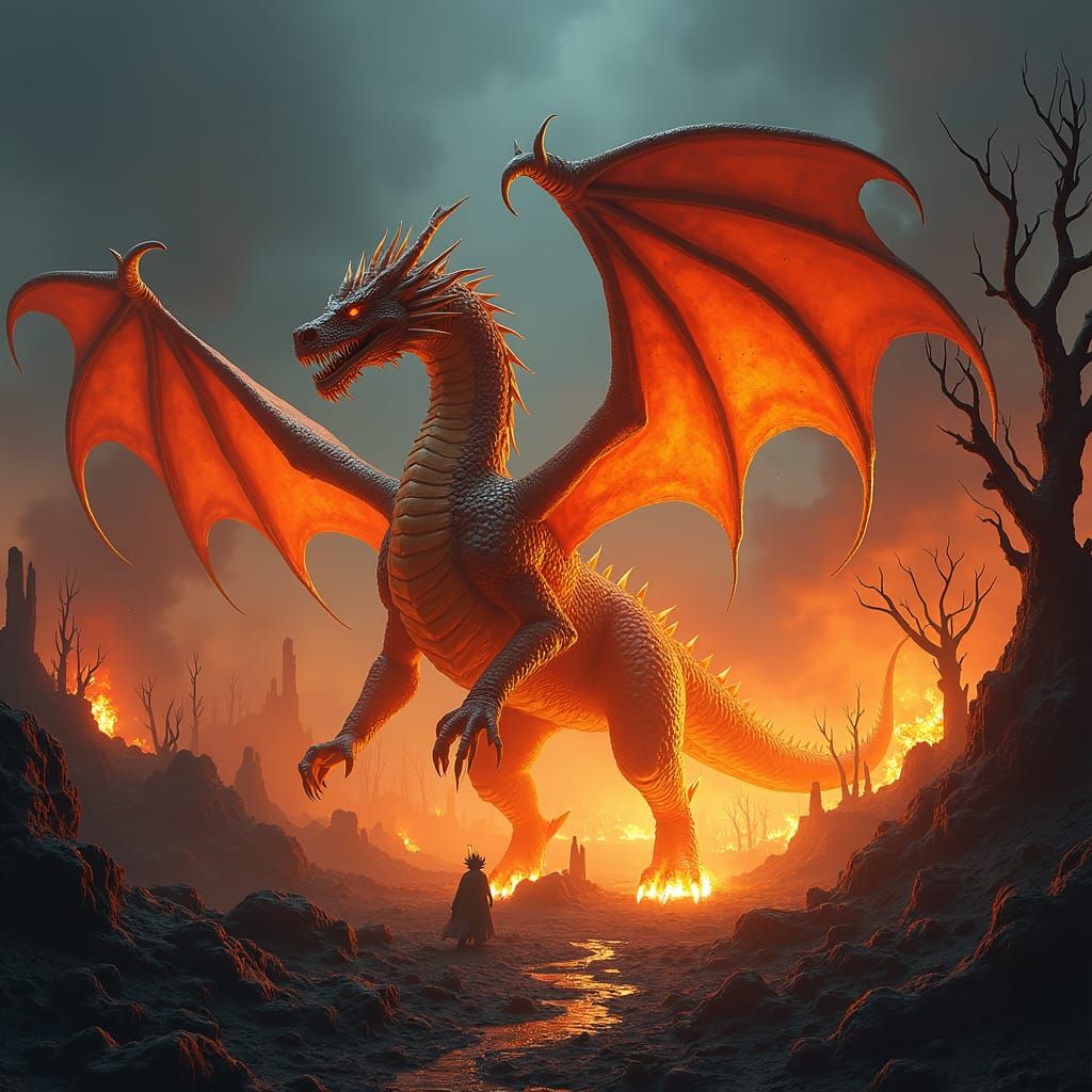 Majestic Dragon in Blazing Inferno: Matte Painting