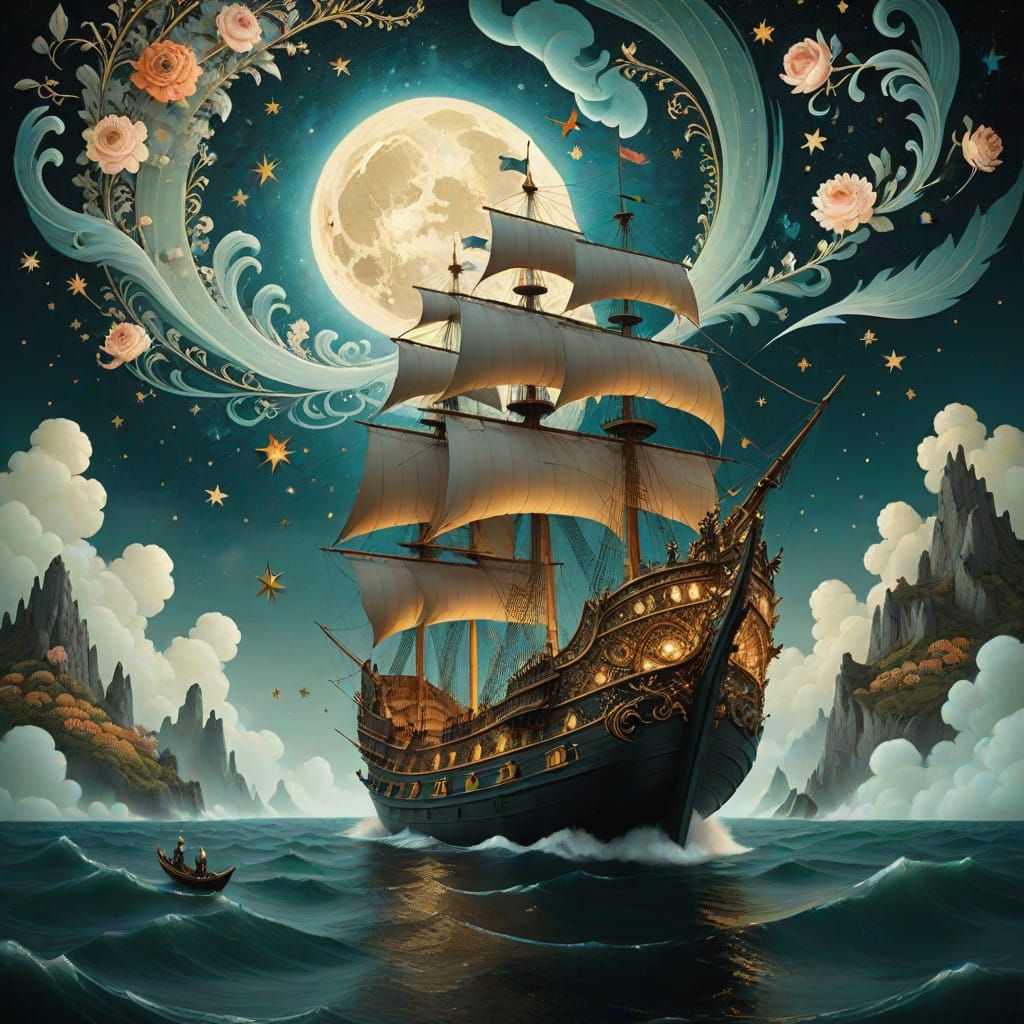 Majestic Galleon in Ethereal Starlight