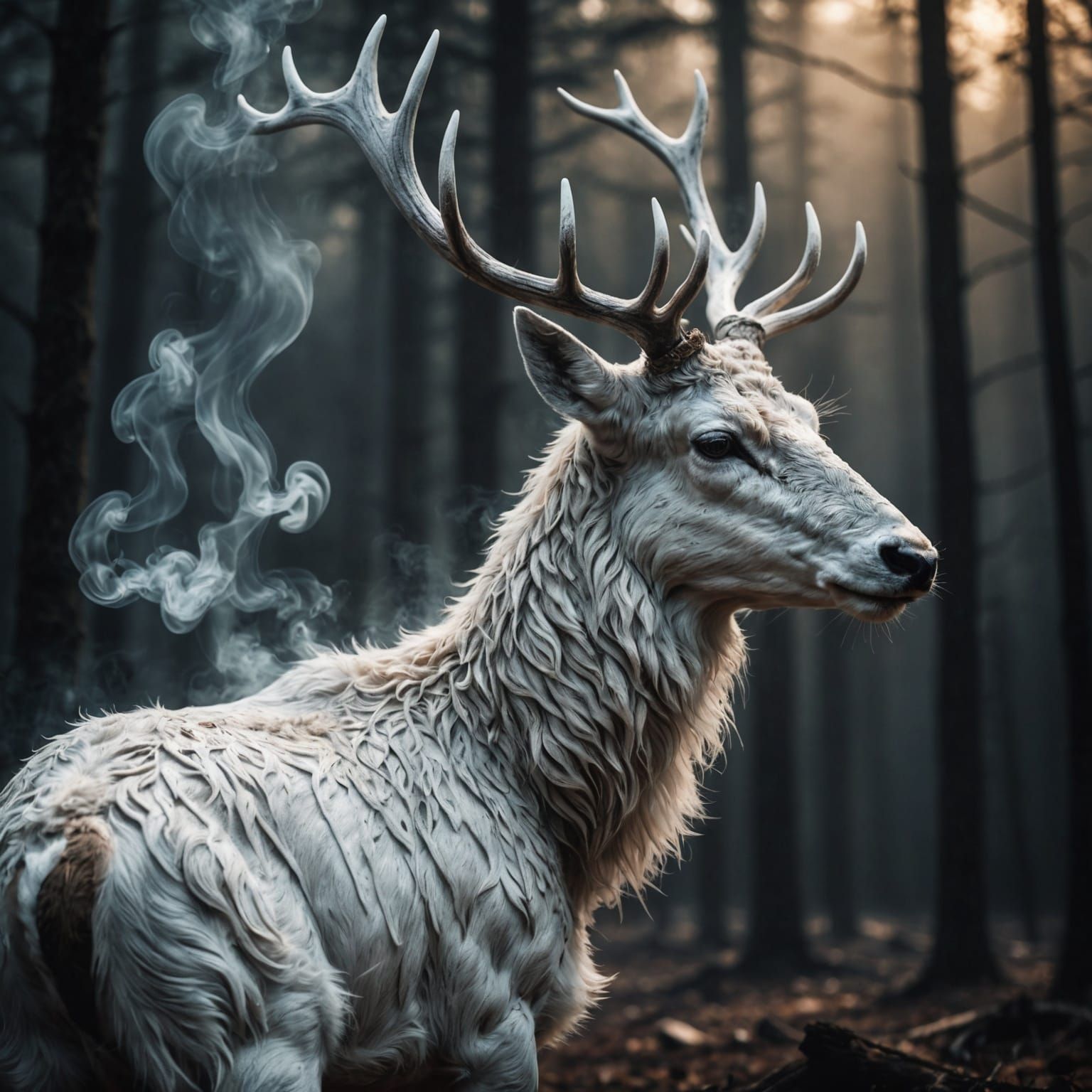 Ethereal White Deer Made of Smoke