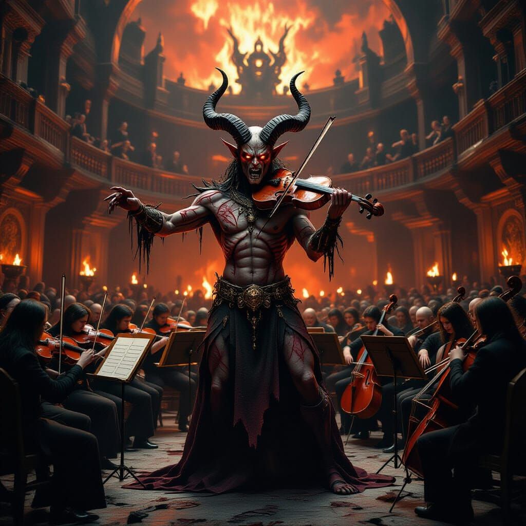 Demonic Conductor Leading Orchestra of Tormented Souls