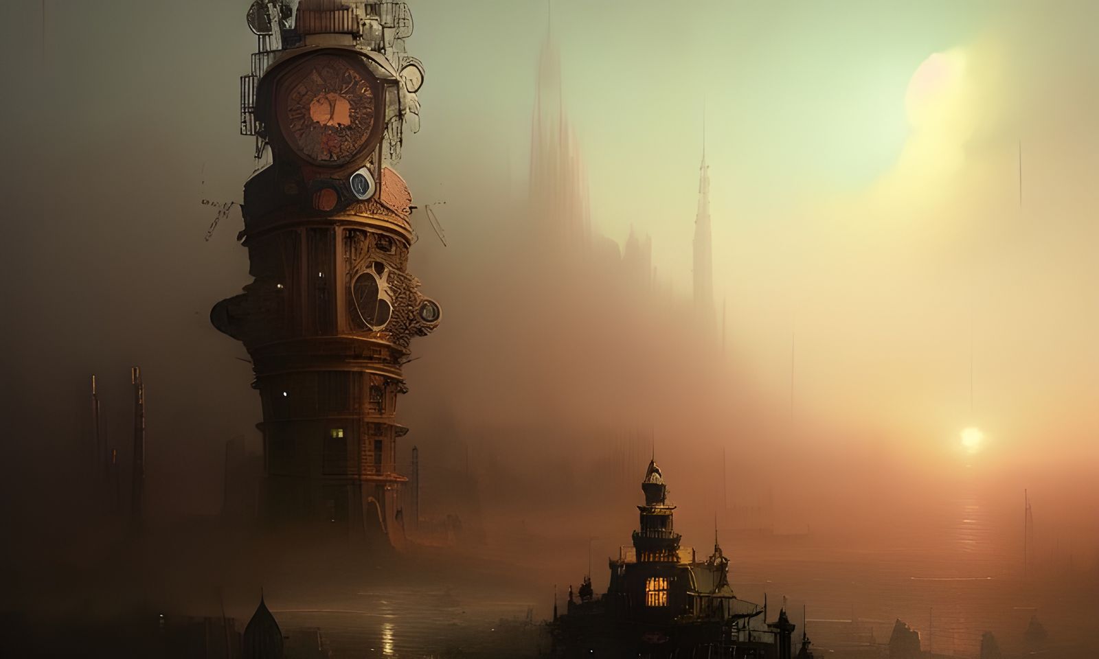 Giant Steampunk City with Intricate Gears