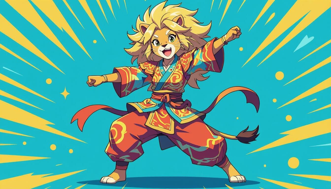 Dancing Lioness in Manga Anime Style