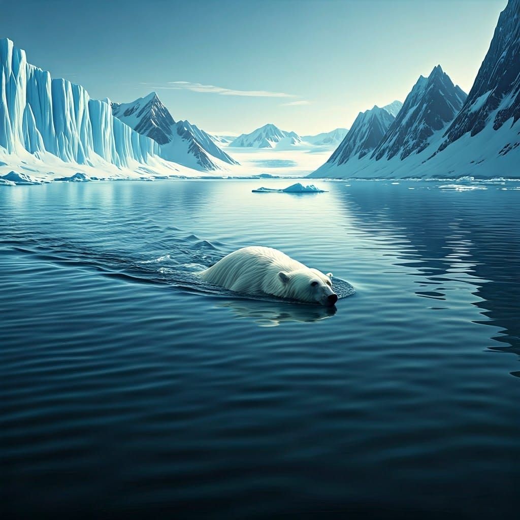 Majestic Polar Bear Glides Through Crystal Clear Arctic Wate...