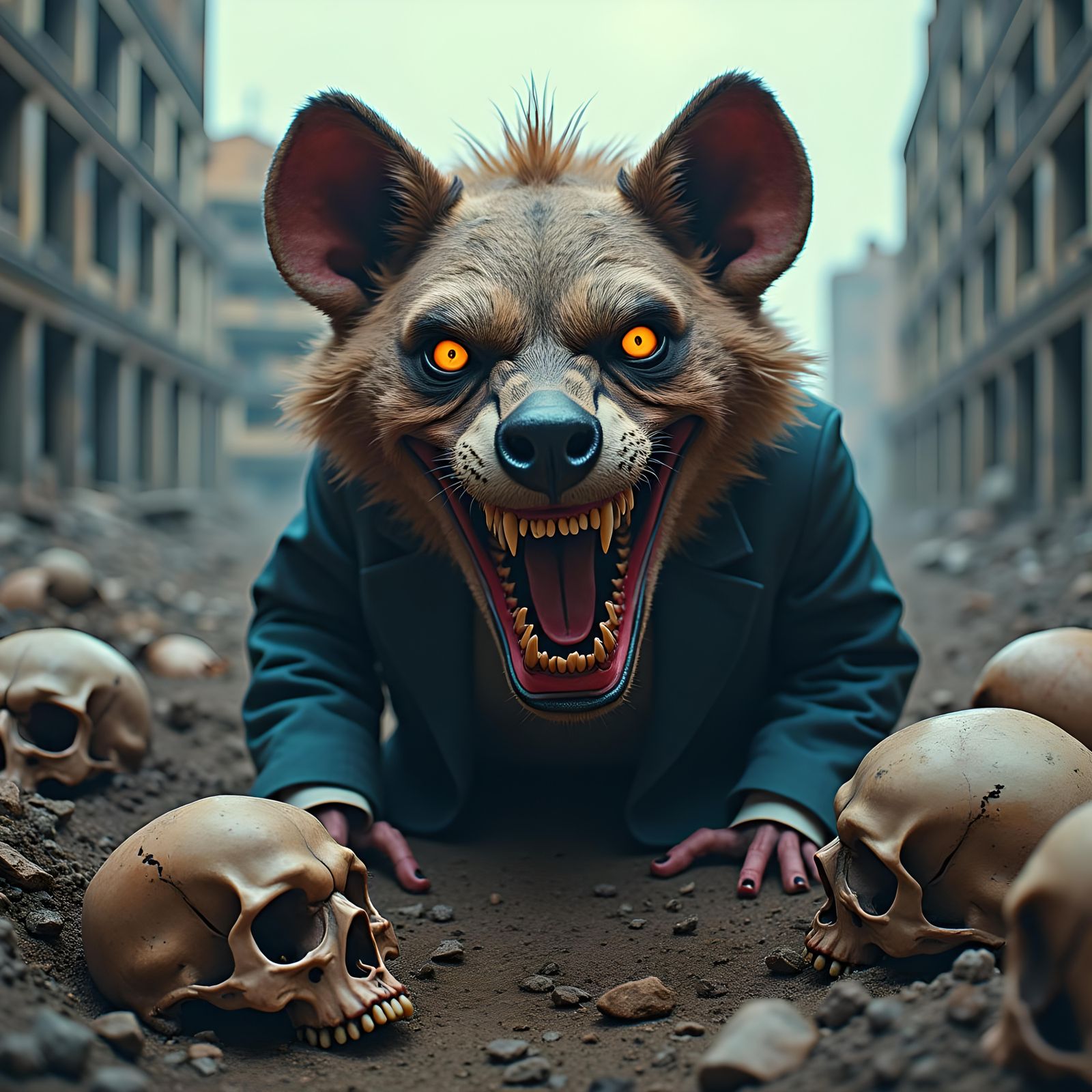 Hyena Politician in Post-Apocalyptic Landscape