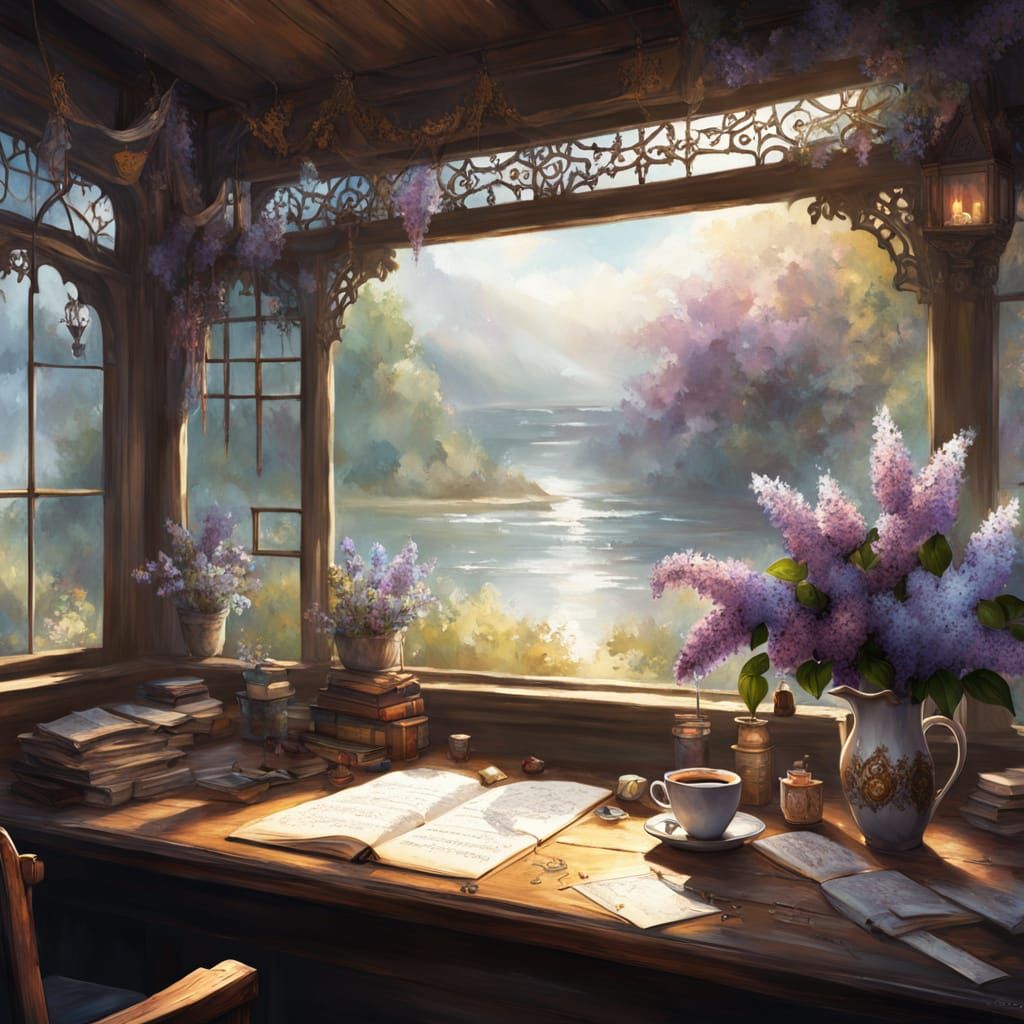 Richard Schmid Style Painting of Lilacs and Letters