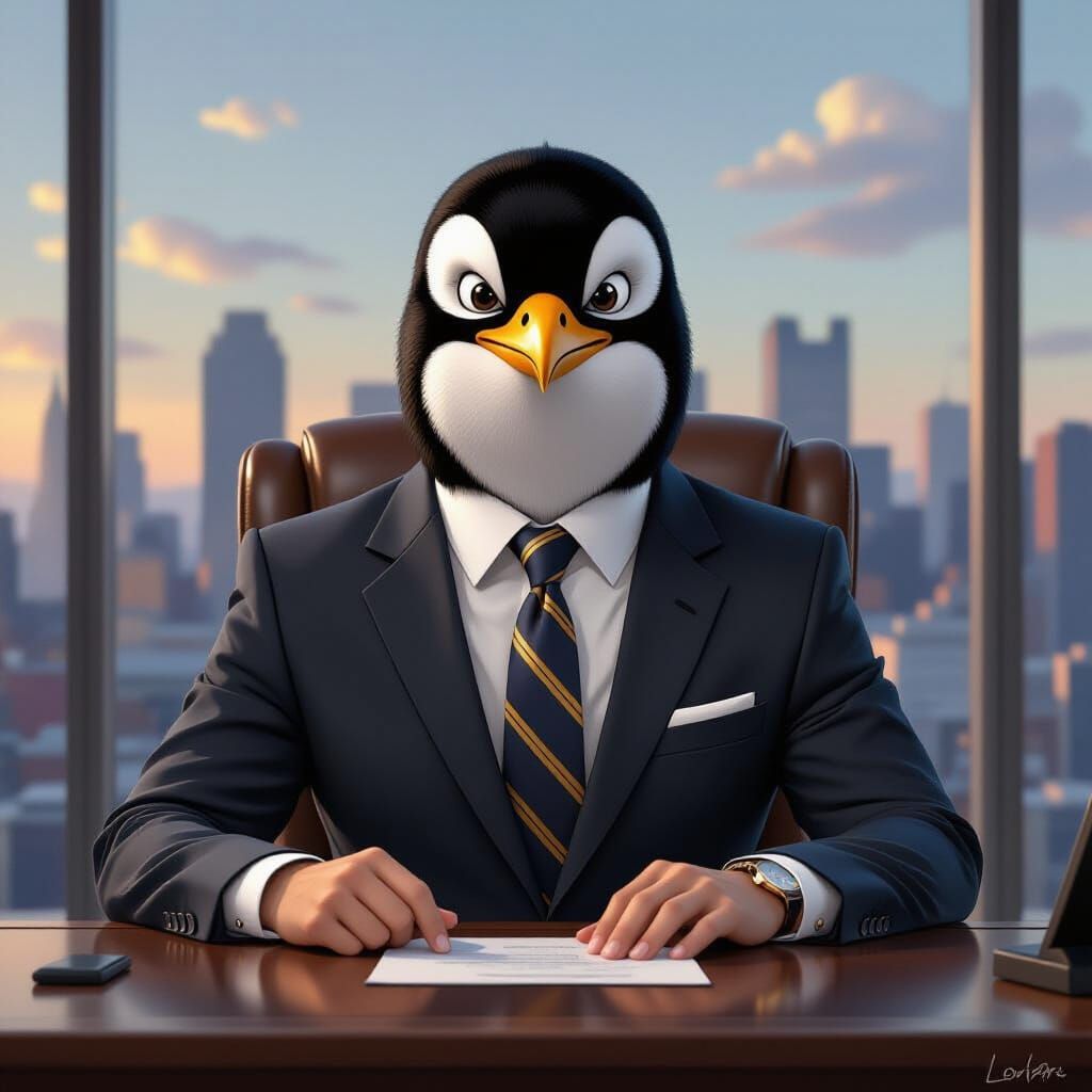 Penguin Executive in Realistic Digital Painting