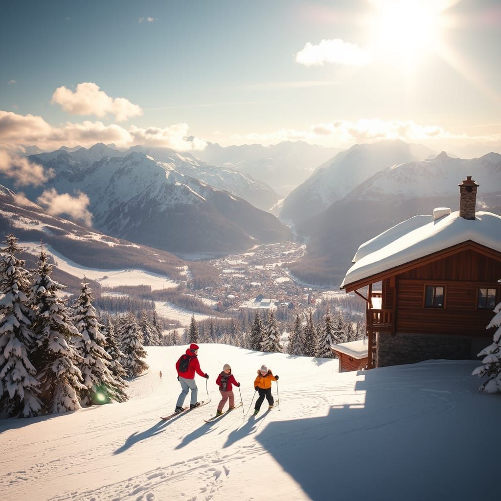Winter Ski Resort Panorama in Alpine Style