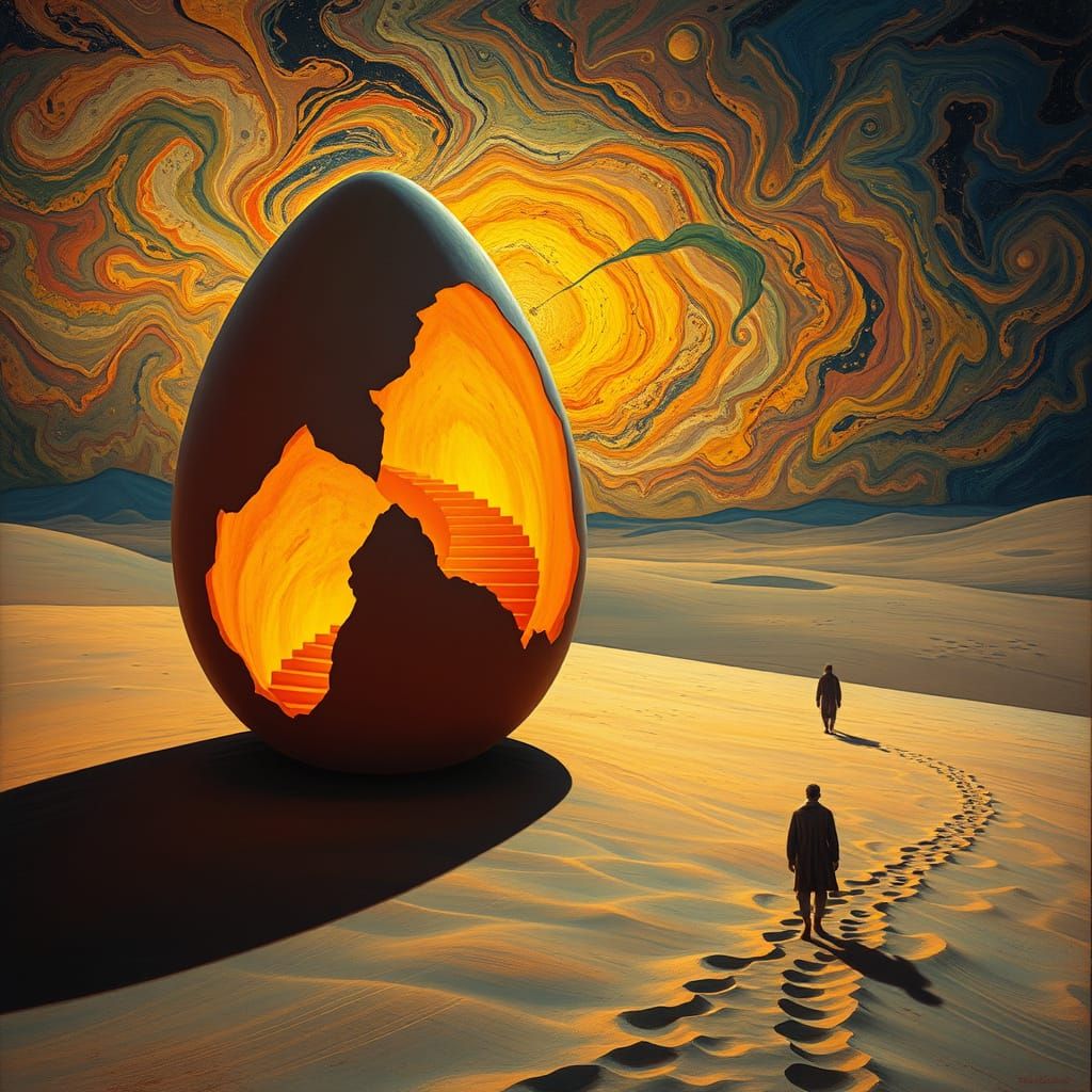 Dalí Desert Dreamscape with Glowing Staircases