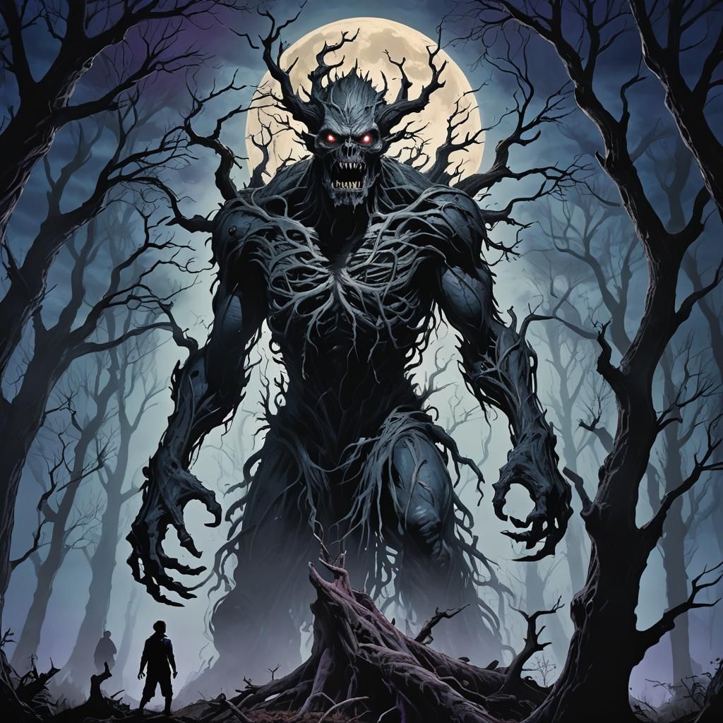 Monster in Moonlit Forest: Dark Fantasy Art