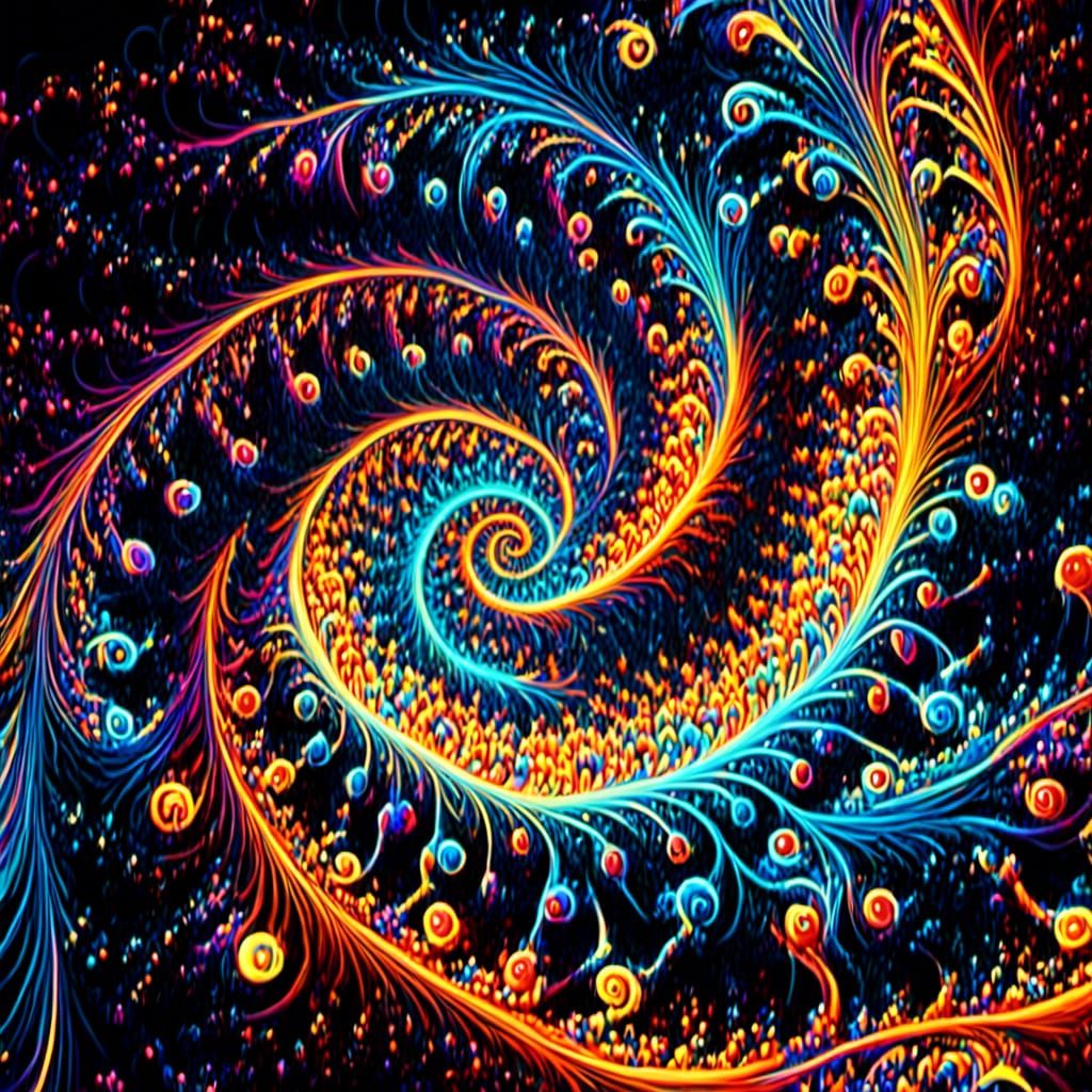 Neon Fractal Spirals in Droste Effect