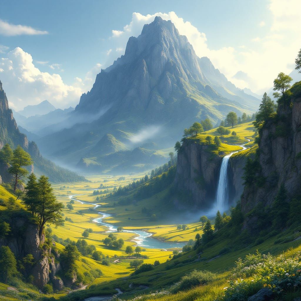 Majestic Mountain Rising in Fertile Landscape