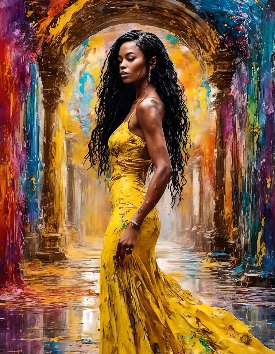 Woman in Yellow Gown in Roman Hall