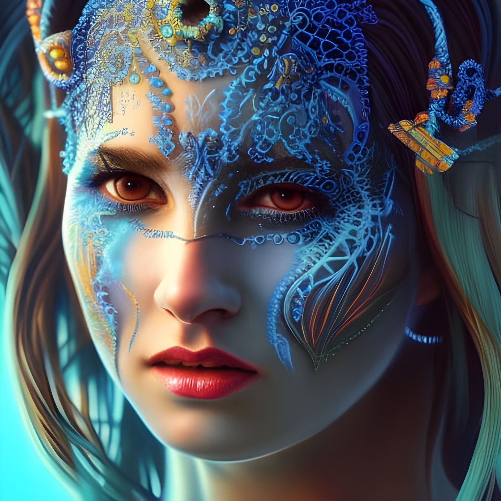 Hyperrealistic Blacklight Portrait of a Beautiful Woman