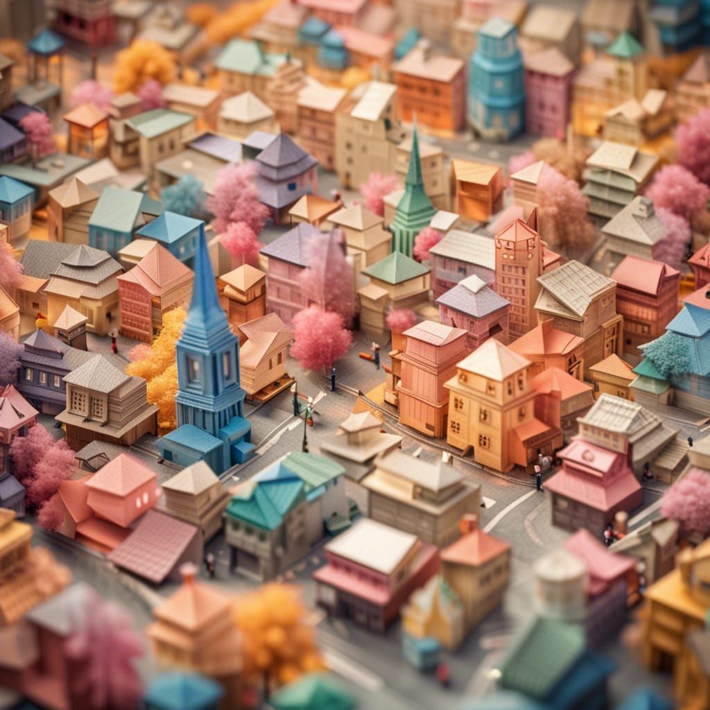 Origami Cityscape in Papercraft Style
